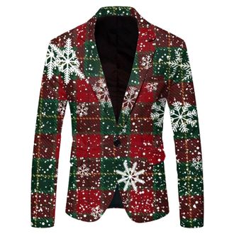 Generic Men Christmas Blazer MenS Fitted Christmas, One Button Blazer, Xmas, Suit Jacket With Snowflake Motif Santa Claus Print Pocket Lapel Button Suit Army 