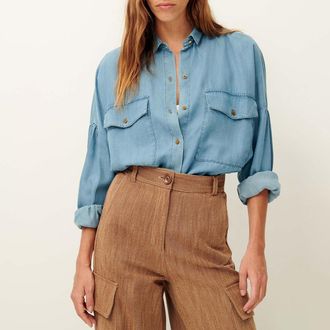 Sessun Hemd met opgestikte zakken en wijde mouwen Botania