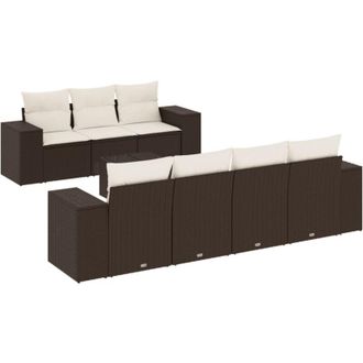 vidaXL Set Sof&aacute;s De Jard&iacute;n 8 Piezas Y Cojines Rat&aacute;n Sint&eacute;tico Marr&oacute;n Vidaxl