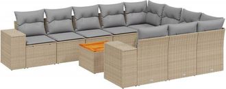 vidaXL Set De Sof&aacute;s De Jard&iacute;n 11pzas Con Cojines Rat&aacute;n Sint&eacute;tico Beige Vidaxl
