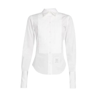 Thom Browne Shirts, female, White, Size: XS Pliss&eacute; Bib Button-Down Point Collar Shirt
