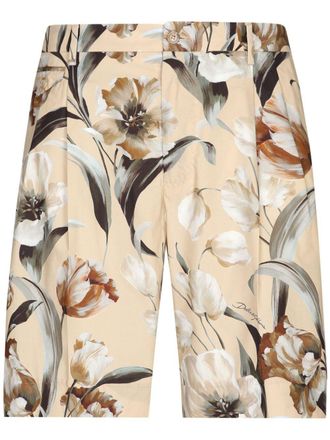 Dolce & Gabbana floral-print silk Bermuda shorts - Neutrals