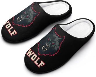 Generic Wolf Funny Mens Cotton Slippers Soft Non-Slip Rubber Sole House Slipper Indoor Outdoor
