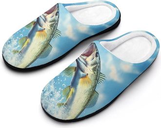 Generic Largemouth Bass Fish Jumping Out Mens Slippers Comfortable And Non-slip Cotton Slipper Shoe for House