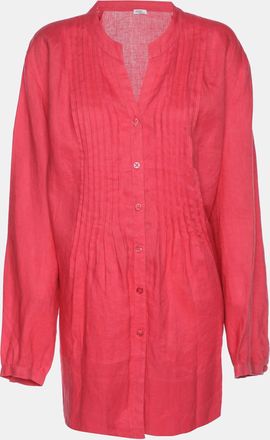 Basler Red Linen Pintuk Plain Long Sleeve Shirt
