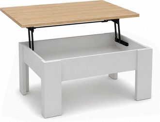 Home Heavenly Home Heavenly - Mesa De Centro Elevable Premier 4, Moderna Con Almacenaje Oculto, 100x52x45/58 Cm. Color: Roble - Blanco