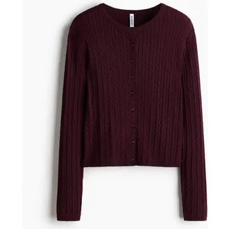 H&M Cable-knit Cardigan in Burgundy at Nordstrom, Size X-Small