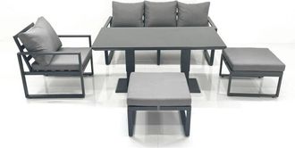 Fimous Fimous 6 Seater Garden Sofa Set Aluminium Furniture Rising Dining Tabe Set with Chair 2 Big Footstool Dark Grey