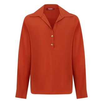 Max Mara Long Sleeve Shirt with V-neck - female - Max Mara Studio - Blouses - Orange - XS - Blouses & Shirts