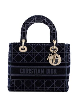 Dior Lady D-Lite Bag Cannage Embroidered Velvet Medium tote bag - Blu