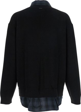 Juun.J Mens Black Sweater With Layered Design Cotton And Wool Blend Tops Top