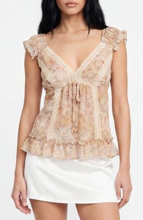 By Design Honey Paisley Lace Trim Peplum Top in Neutral at Nordstrom Rack, Size X-Large