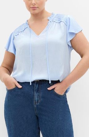 City Chic Drama Queen Woven Shirt in Sky at Nordstrom, Size Xxxs