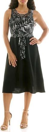 Nina Leonard Tie Waist A-Line Dress in Black/White Combo at Nordstrom Rack, Size X-Large