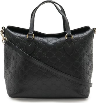 Gucci Black Gg Leather Handbag Shoulder Bag Tote Bag (Pre-Owned)