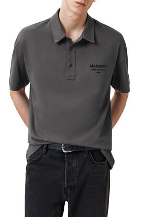 AllSaints Xander Logo Graphic Polo in Gravestone Grey at Nordstrom, Size X-Large