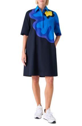 Akris Floral Cotton Poplin Shirtdress in Black-Multi at Nordstrom, Size 14