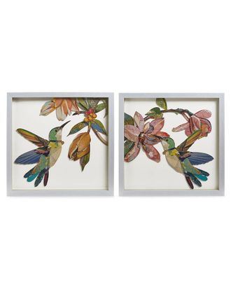 Two's Company Set Of 2 Humming Birds Paper Collage Wall Art