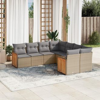 vidaXL Vidaxl - Juego De Sof&aacute;s De Jard&iacute;n Con Cojines Beige 8 Pzas Rat&aacute;n Pe