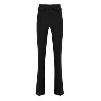 Elisabetta Franchi Wide Trousers, female, Black, Size: XL Black Palazzo Trousers with Flap Appliqués