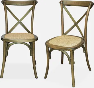 Sweeek Sweeek - Silla De Bistr&oacute; Vintage De Madera, Set De 2, Belleville, Marr&oacute;n, 48.5x53.5x88.5 Cm