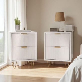 OEM Cama - 2 Piezas Caj&oacute;n Doble - Blanco - Dise&ntilde;o Franc&eacute;s - Asas Met&aacute;licas Doradas