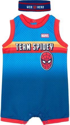MARVEL Spider-Man Basketball Romper and Headband Set in Spider Man Navy Blue at Nordstrom, Size 0-3M