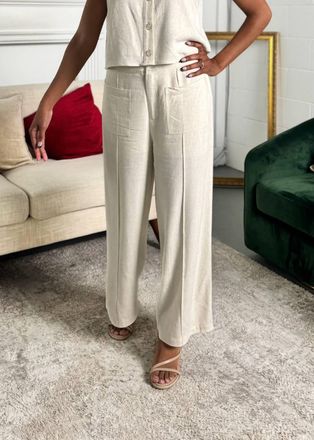 Entro The Harper Wide Leg Linen Blend Cropped Pants In Sand