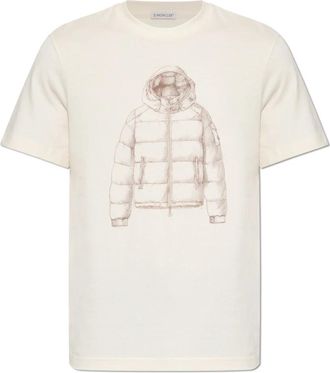 Moncler T-shirt met print - Heren - T-shirts - Beige - 2XL - Katoen - Tops