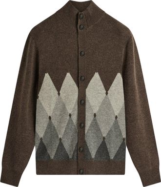Ballantyne Chocolate Brown Diamond Ombr&eacute; High-Neck Cashmere Cardigan