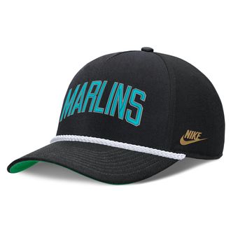 Nike Florida Marlins Rise Nike Mens MLB Adjustable Hat in Black | NB4508ZEMMB-D8K
