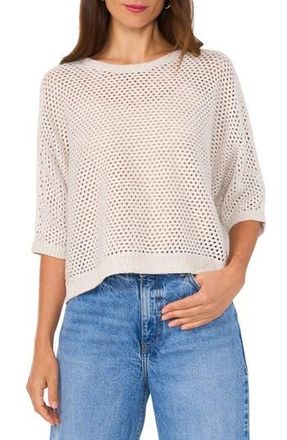 Vince Camuto Fishnet Pointelle Sweater in Silver Heather at Nordstrom Rack, Size Small