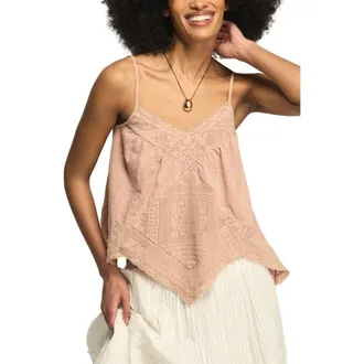 Lucky Brand Lace Trim Handkerchief Hem Camisole in Mahogany Rose at Nordstrom, Size X-Small
