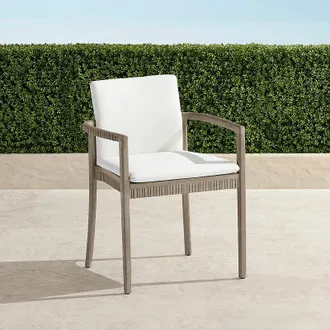 Frontgate Set of 2 Alessia Dining Armchair with Cushions in Weathered Teak - Standard, Vista Boucle Glacier - Frontgate