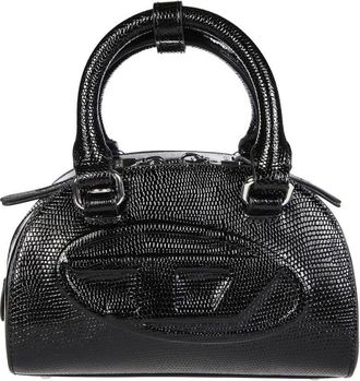 Diesel Textured Structured Black Handbag With Fur Pom-Pom
