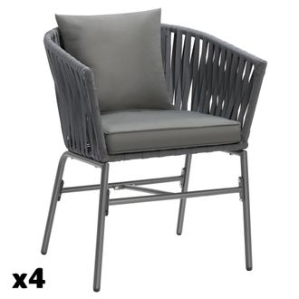 TecTake 4 sillas de cuerda, cojines gruesos, 60 x 61 x 77 cm, gris oscuro