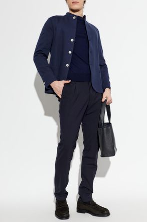 Eleventy Jacket With Stand-up Collar, Mens, Navy Blue