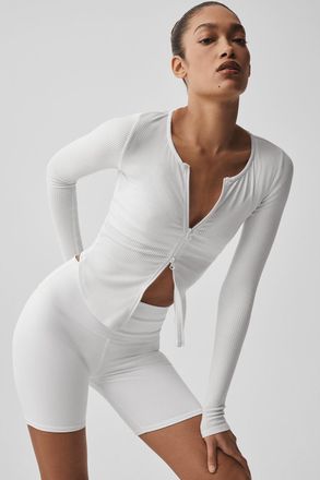 Alo | Ribbed Stardust Long Sleeve Jacket in White, Size: Medium