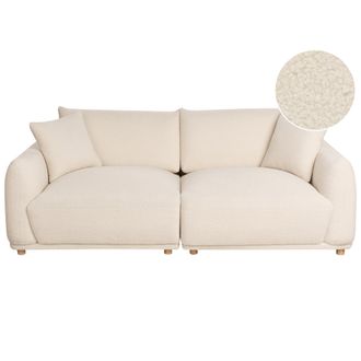 Beliani Sof&aacute; Moderno Tres Plazas De Boucl&eacute; Con Cojines Decorativos Patas De Madera Blanco Crema Jubek