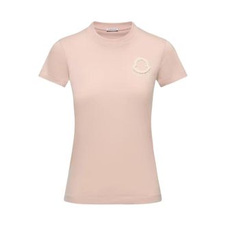 Moncler T-Shirts, female, Pink, Size: XL Crew neck T-shirt