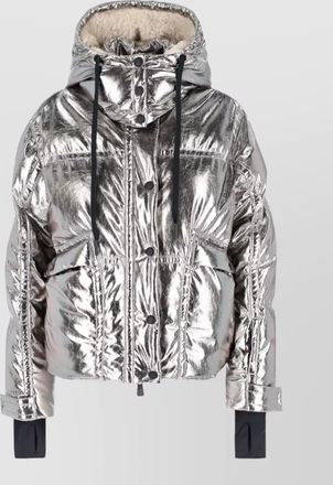 Moncler hooded metallic finish quilted jacket elastic cuffs