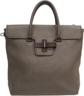 Ferragamo Brown Grayish Leather Tote Bag (Pre-Owned)