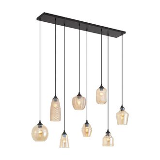 QAZQA Art D&eacute;co L&aacute;mpara Colgante Art Deco Negra Con Cristal &Aacute;mbar 8 Luces - Hanne Vidrio /acero Alargada Adecuado Para Led Max. 8 X 60 Watt - Qazqa