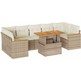 vidaXL Set Sof&aacute;s Jard&iacute;n Y Cojines 8 Pzas Rat&aacute;n Sint&eacute;tico Acacia Beige