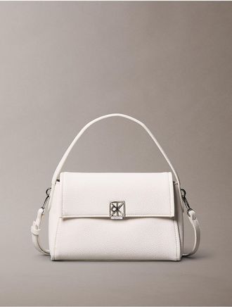 Calvin Klein Womens Emblem Logo Hardware Pebble Shoulder Bag - White