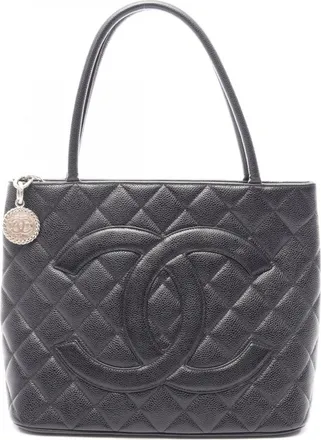 Chanel Black Grained Calfskin Handbag Tote Bag (Pre-Owned)