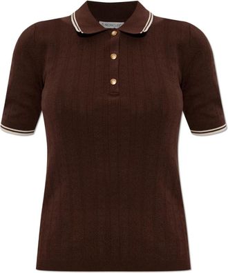 Moncler Polo met logopatch - Dames - Polos - Bruin - L - Katoen - Tops