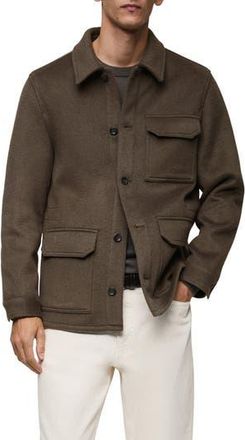 Mango Wool Blend Flannel Overshirt in Khaki Brown at Nordstrom Rack, Size X-Large