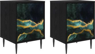 vidaXL Mesa De Noche Wijhe 2 Uds. Roble Negro 36 X 33 X 51 Cm Vidaxl