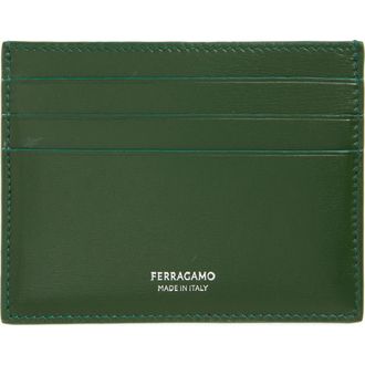 Ferragamo Leather Card Case in Forest Green at Nordstrom